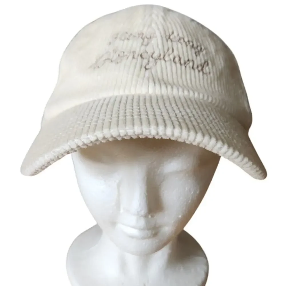 Hong Kong Disneyland Cream White Corduroy Embroidered Baseball Hat Cap Lid NWOT